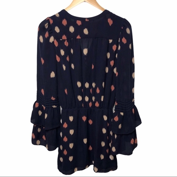 Parker Silk Dress Navy Dot Print Size Small Bell Sleeve - Picture 4 of 10